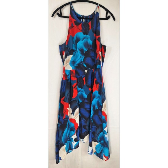 ANTONIO MELANI SILK FLORAL PRINT ROUGE & PERSIAN BLUE Size 8 - Picture 2 of 9